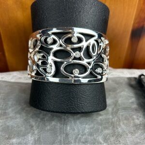 Macy's Eclectic Faux Silver Tone Cuff Bracelet with Faux Diamond Accents Bangle